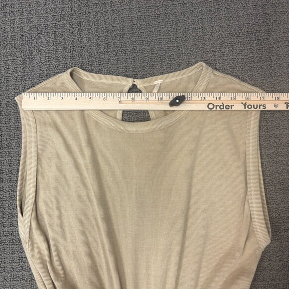 Free People Mixed Media One Piece Beige Sleeveless Jersey Knit Top Ruched Leg - Picture 3 of 14